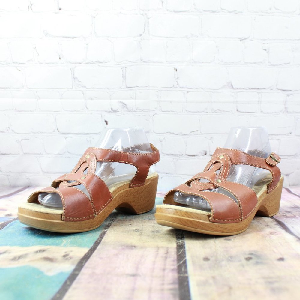 Dansko Brown Leather Studded Ankle Buckle Strap Sandals Size US 11 - Picture 1 of 9